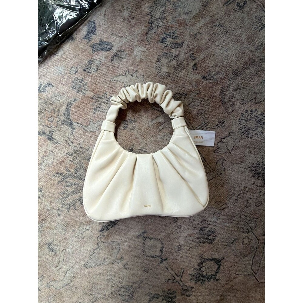 JW PEI Gabbi Ruched Hobo Handbag White Vegan Leather